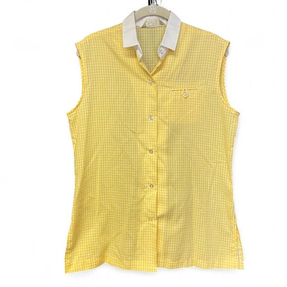 Vintage Koret of California yellow and white plaid sleeveless blouse size M - Picture 1 of 5
